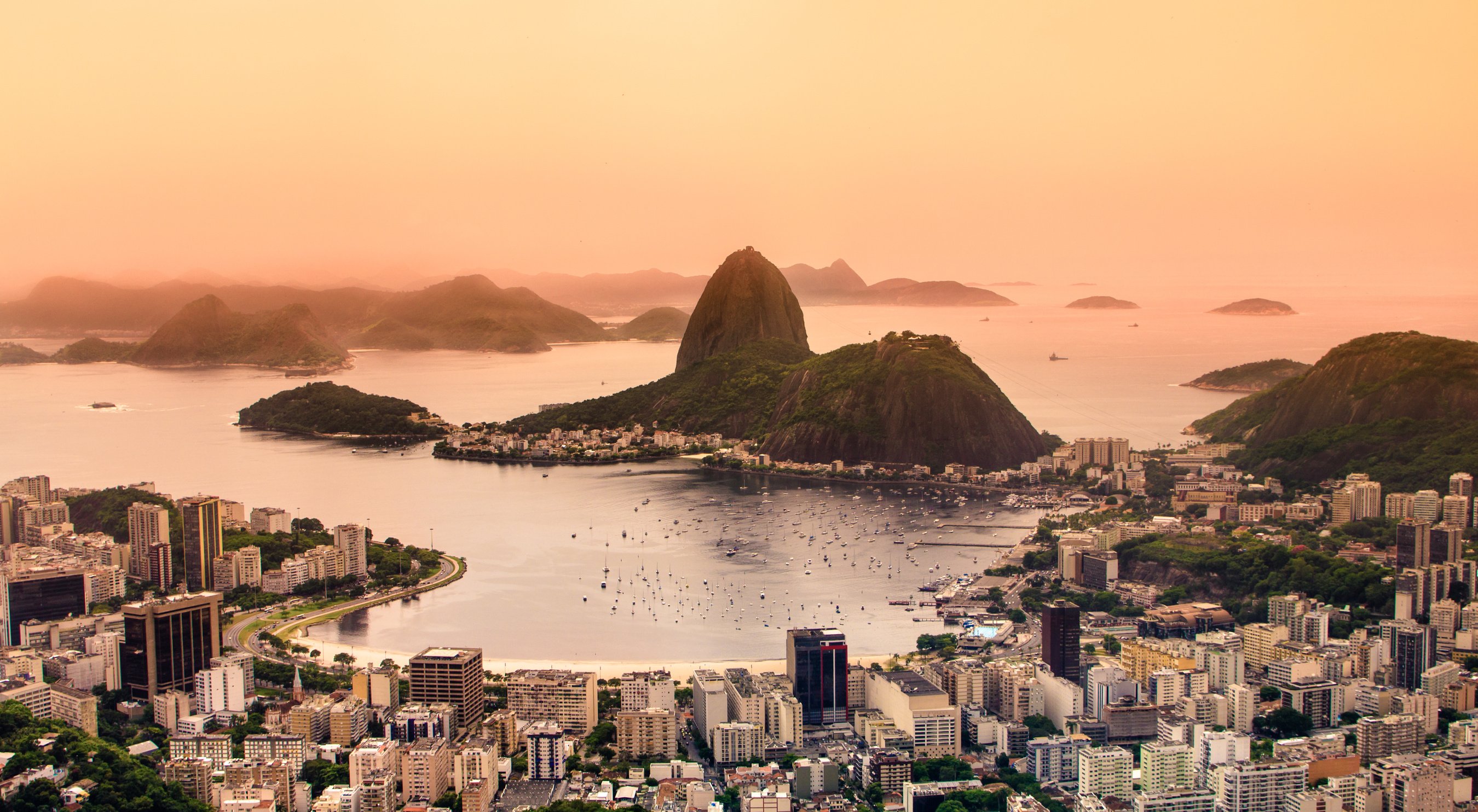 Suggar Loaf and Botafogo Beach from Corcovado at Sunset